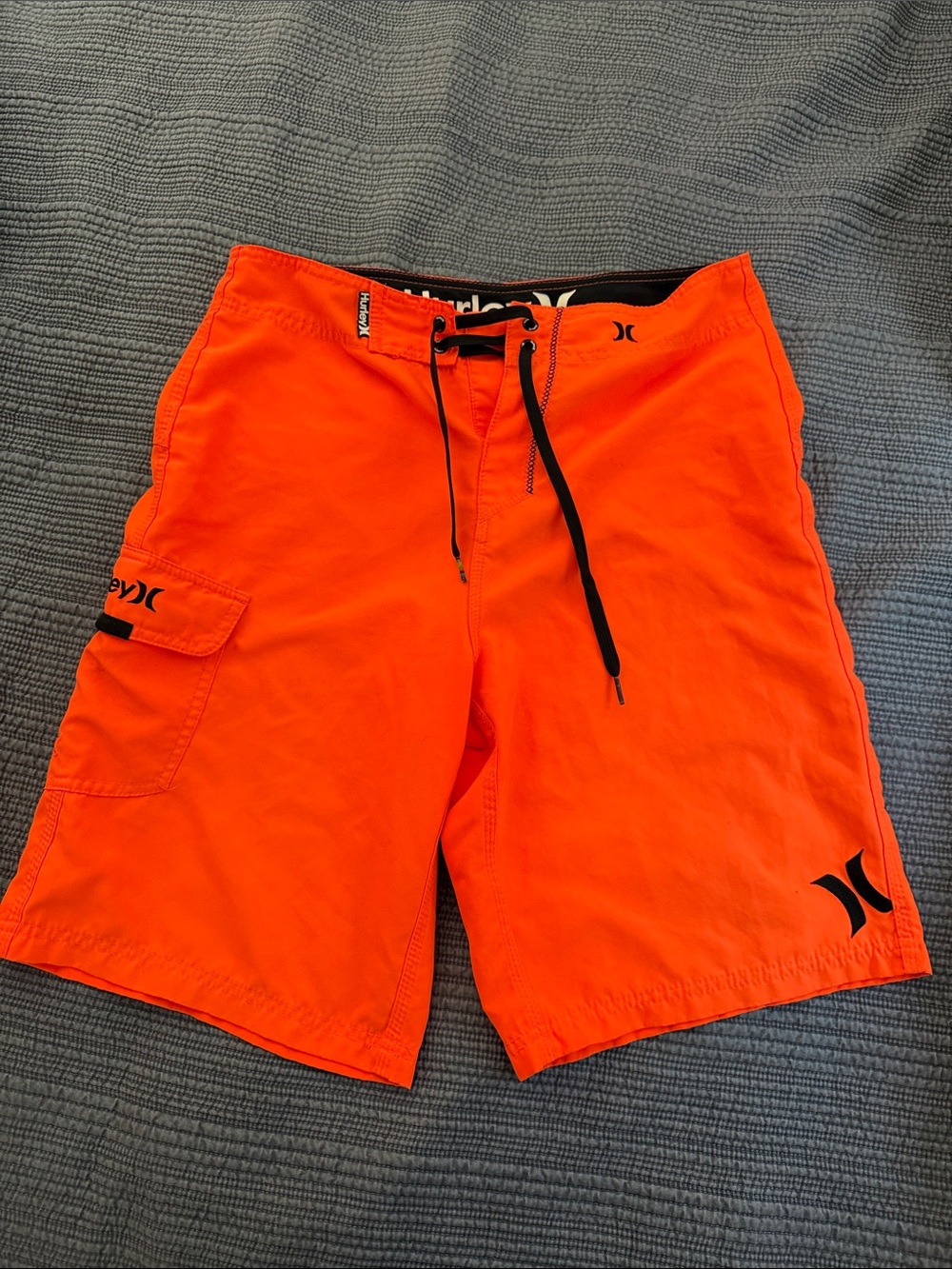 Hurley Men’s Neon Orange Swim Boardshorts with Black Accents